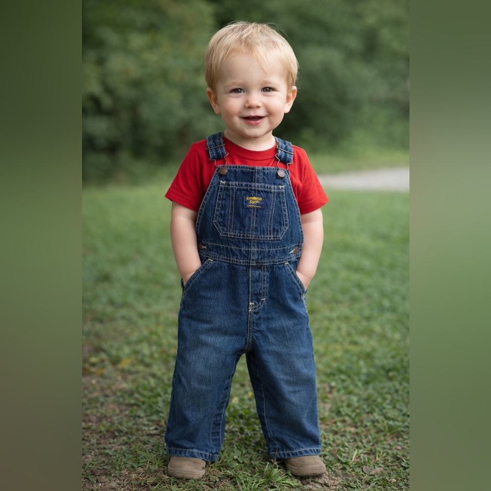 OshKosh B'gosh Blue classic red lined vestbak overalls 24 months